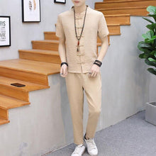 Load image into Gallery viewer, Men Tracksuits Vintage Man Clothing 2020 Spring Wear Long Sleeve Street Wear Male Travel Set Linen Long Pants in Men's Sets
