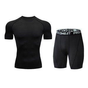 2020 New Mens Gyms Wear Fitness Training Shorts Men Dry Fit Running Compression Tight Sport Short Pants+T-Shirts Men's Sets