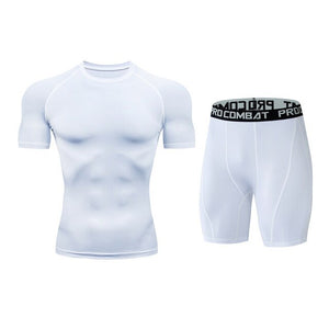 2020 New Mens Gyms Wear Fitness Training Shorts Men Dry Fit Running Compression Tight Sport Short Pants+T-Shirts Men's Sets