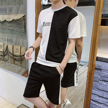 Load image into Gallery viewer, Summer Men Set Hooded Student Wear New Casual Patchwork Print T-Shirt + Shorts Harajuku 2 PCS Street Fashion Set Tracksuit 2020
