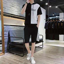 Load image into Gallery viewer, Summer Men Set Hooded Student Wear New Casual Patchwork Print T-Shirt + Shorts Harajuku 2 PCS Street Fashion Set Tracksuit 2020
