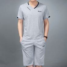 Load image into Gallery viewer, Summer Men Casual Tracksuit Male Cotton Short Sleeve T-shirts And Elastic Waist Short Suit 2 Pieces Shorts Sets Man Leisure Wear
