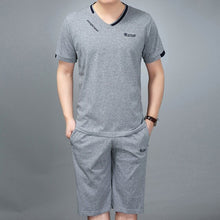 Load image into Gallery viewer, Summer Men Casual Tracksuit Male Cotton Short Sleeve T-shirts And Elastic Waist Short Suit 2 Pieces Shorts Sets Man Leisure Wear
