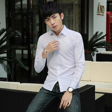 Load image into Gallery viewer, White Men Long Sleeve Solid Color Shirt Business Affairs Self-cultivation Youth Male Thin Section Luxury Stylish Casual Shirts
