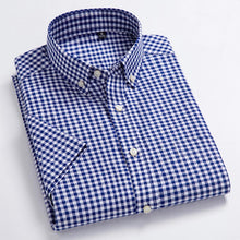 Load image into Gallery viewer, High Quality Men&#39;s Oxford Casual Shirts Leisure Design Plaid Men&#39;s Social Shirts 100% Cotton Short Sleeve Men&#39;s Dress Shirts
