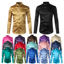 Load image into Gallery viewer, Silk Shirt Men 2017 Satin Smooth Men Solid Tuxedo Shirt Business Chemise Homme Casual Slim Fit Shiny Gold Wedding Dress Shirts
