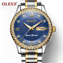 Load image into Gallery viewer, Genuine OLEVS Mens Gold Watches Luxury Quartz Diamond Watch Auto Calendar Display Men Full Steel Wrist Watch relogio masculino
