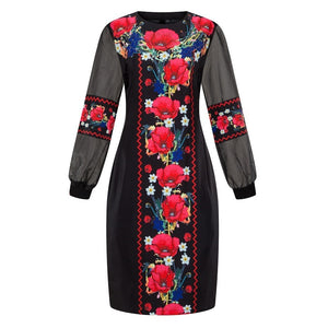 Plus Size Women Clothing 2019 Spring Autumn Dress Big Size 6XL Women Mesh Print 5XL Christmas Dress Black Midi 4XL Party Vestido