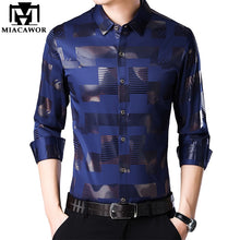 Load image into Gallery viewer, MIACAWOR New Business Casual Shirts Men Fashion Print Slim Fit Dress Shirt Long Sleeve Camisa Masculina Plus Size Clothes C457
