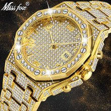 Load image into Gallery viewer, MISSFOX Mens Watches Top Brand Luxury Role Male Gold Wrist Watch Quartz Carbon Fiber Bezel Diamond Rolexable Watch Quartz Clock
